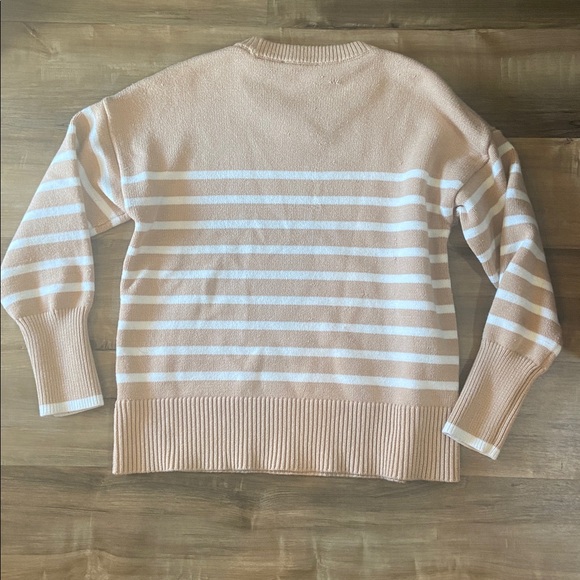 Flawed- Free - Philosophy Soft Beige and White Striped Crewneck Sweater - Picture 5 of 11
